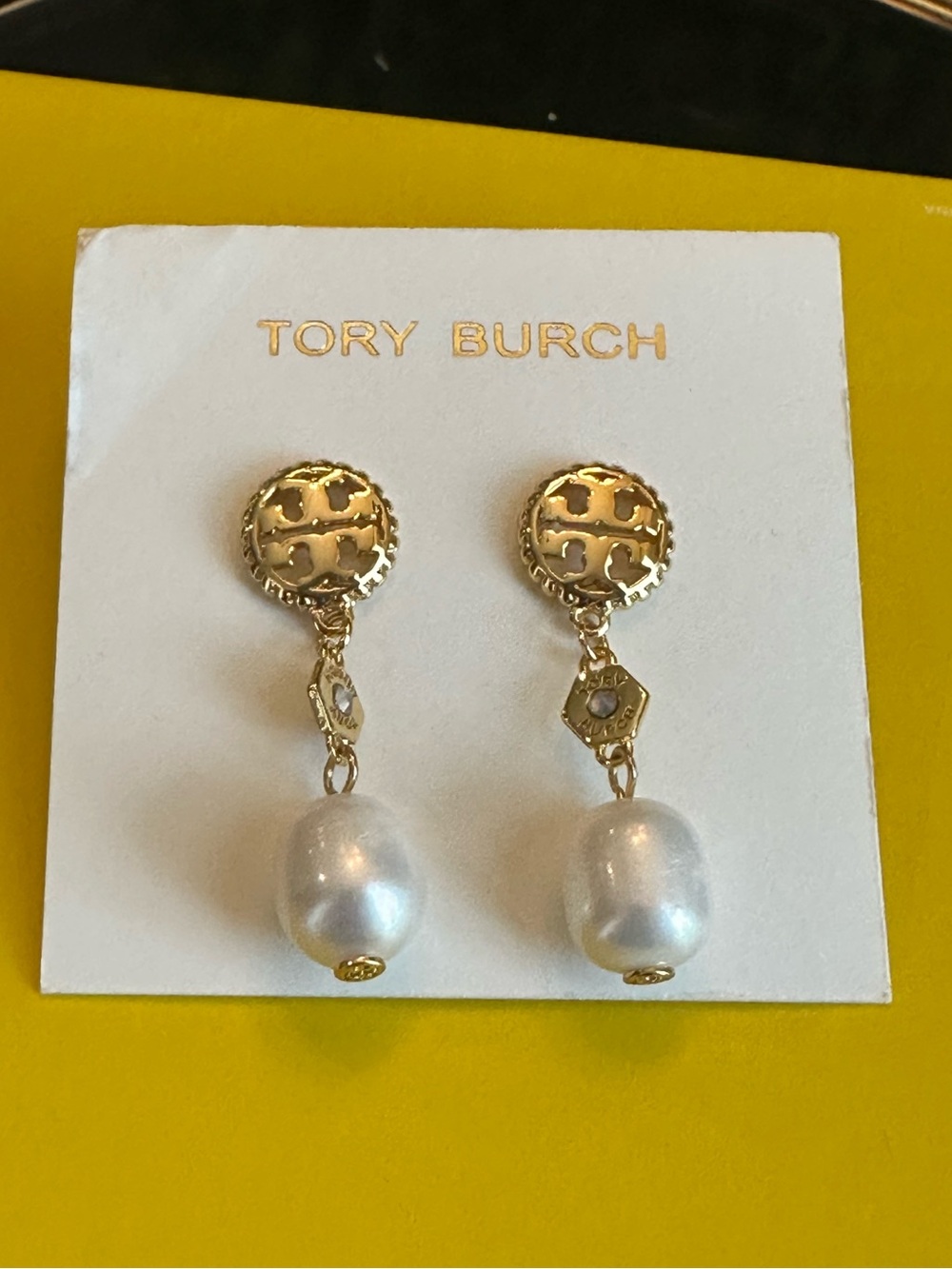 Tory Burch Rope Logo Pearl Drop Dangle Earrings